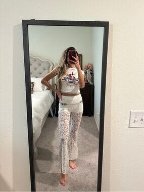 Beach Bunny White Lace Flared Pants